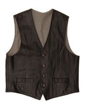 C&A Mens Leather Waistcoat Large Black Leather CJ04