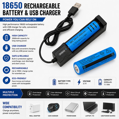 2pcs 18650 rechargeable - 2pcs,
