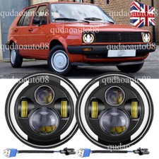 E mark Pair 7" Halo Angel Eyes LED Headlights Hi/Low Beam fit VW Golf Mk2 83-92
