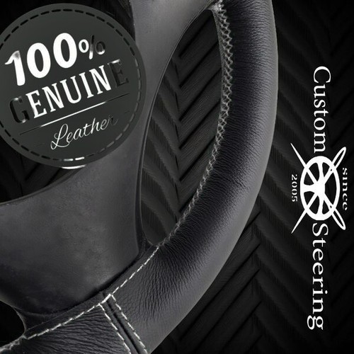 Black leather steering wheel - leather,