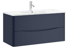 Zola 1000mm 2 Drawer Wall Mounted Vanity Unit in Matt Dark Blue, ceramic basin