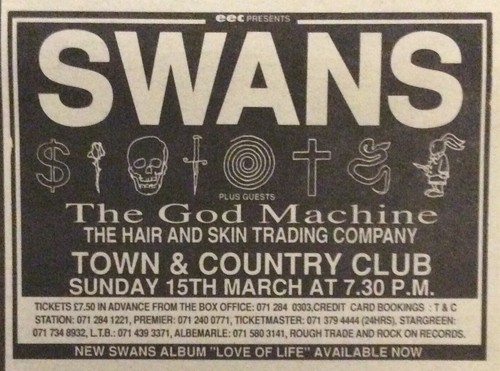 Swans vintage gig advert - gig,