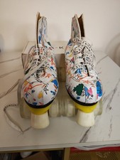 Used Double Row 4 Wheel Roller Skates White Graffiti Roller Skates Size 36
