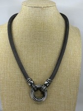 VINTAGE ERMANI BULATTI aged silver mesh chain necklace rope statement