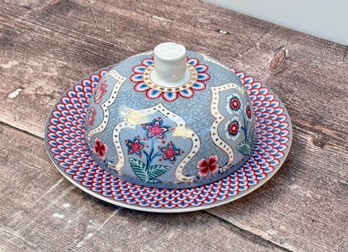 Blue patterned round butter - blue,