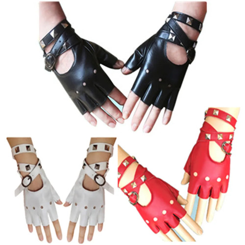 Fingerless faux leather gloves - fingerless,