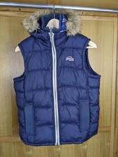 Superdry Body Warmer Men M Blue Hooded Gilet Tokyo Vintage Check Lining Padded