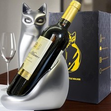 Cat Wine Holder Silver Coloured Wine Rack Stand Cat Statue Home Decor Resin Gift