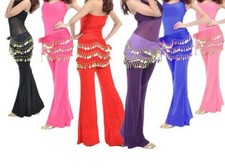 3 Rows Belly Dance Hip Waist Wrap Scarf Skirt Belt Dancing Costume Gold Coins UK