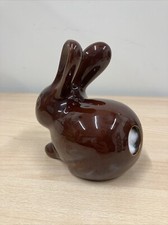 Denmead Pottery England Brown Ceramic Bunny Rabbit Cotton Wool Ball Holder