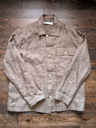 Zara mens linen olive button - mens,