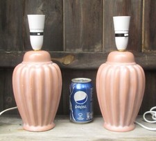 Pair Reeded/Fluted Terracotta Coloured Glazed Ceramic Table/Bedside Lamp Bases
