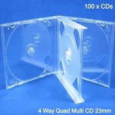 4 Way Quad Multi CD Jewel Case 23mm with Clear Tray holds Four Discs 25mm LOT