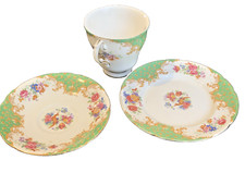 Paragon Rockingham Green Trio Rococo Floral Decorative British Vintage 1950s