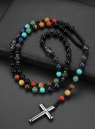 Long beaded necklace cross - long,