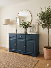 Painted Dark Blue Solid Chunky Pine Sideboard Dresser Storage Cabinet Cupboard