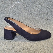 LK Bennett Trudy Shoes Navy Blue Slingback 38 UK 5 Suede Leather 2" Block Heel