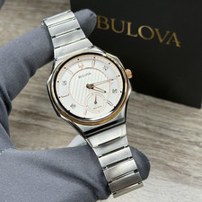 NEW✅DIAMOND✅ Bulova Curv Silver Rose Gold Steel Women's Watch 40MM 98P182 $895