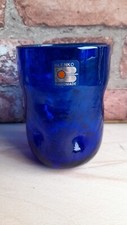 Vintage BLENKO Art Glass Hand Blown Pinched 12cm Tumbler-SAPPHIRE Blue