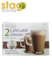 2 x Cafe Latte Glasses 240ml for Tea Cappuccino Glass Tassimo Coffee Cups Mugs