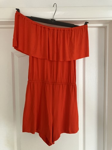 Orange bardot playsuit romper - orange,