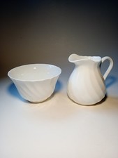 Wedgwood Candlelight White Spiral Fluted Bone China Creamer Jug & Sugar Bowl