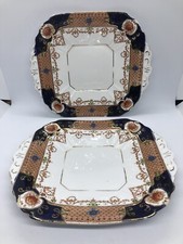 Two Vintage Melba Bone China 1930s Imari Cobalt Blue and Rust Cake Biscuit Plate