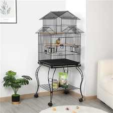 Metal Bird Cage Roof Top Parrot Cage w/ Stand for Budgie/Parakeet/Finch/Conure