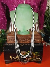 Vintage 1970s Beaded Drape Necklace Black White Grey Retro Boho