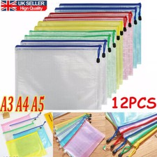12PCS A3/A4/A5 Plastic Wallet Zip Lock Bags File Document Pocket Paper Storage