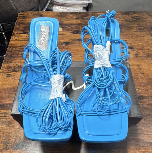 Chic blue strappy square toe - strappy,