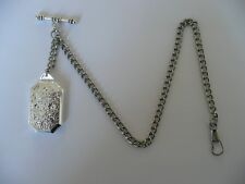 single albert silver plated pocket watch chain old vintage double locket fob t 