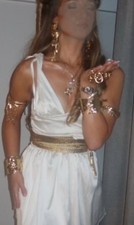 CIDER WHITE SATIN FIT AND FLARE FANCY DRESS HALLOWEEN MINI GREEK DRESS SZ SMALL