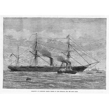 PLYMOUTH Steam Tug taking troops to the SS Himalaya - Antique Print 1873