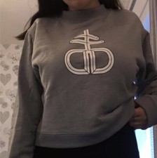 Drop Dead Pastel Blue / Grey  Cartoon Logo Cropped Sweatshirt Size 10