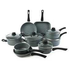 URBN-CHEF 9pc Forged Carbon Steel Marble Grey Pots Pans Frying Pan Cookware Set