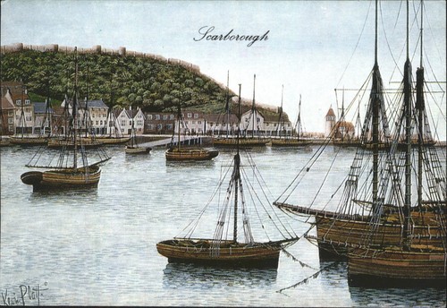 Scarborough harbour postcard - scarborough,