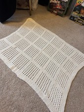 Hand Knitted Handmade White Cream Wool Small Baby Blanket Throw