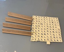 4 Vintage Wooden Scrabble Racks And 101 Scrabble Letter Tiles
