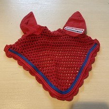 John Whitaker Small Ear Bonnet Fly Veil Red With Blue Trim