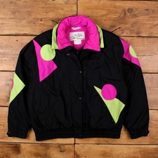 Vintage Profile Ski Wear Outdoor Jacket L 80s Ski Geometric Black Womens