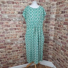 Woolovers Midi Dress Green White Floral Size XL Jersey Drawstring Waist Pockets