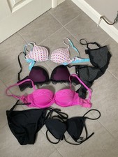 4 Bras 32C 34C Size 6  La Senza Pink Hearts Underwired H&M Black Bikini Size 8