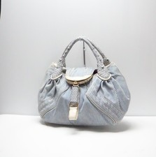 Fendi blue and white striped denim /canvas SPY bag whith white leather handles
