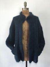 Hand Knit  Blue Quality Mohair Cardigan - lined in a removable fabric 42" bust +