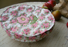 Appliqué craft lid/lined sewing/bread basket, roses, vintage 1980s, 23 cm NEW