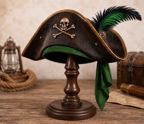Brown leather pirate - pirate, hat