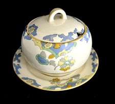 Vintage Art Deco ‘Hassan’ Woods Ivory Ware Lidded Sugar Bowl & Under Plate