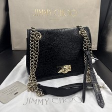 JIMMY CHOO Helia Black Leather Shoulder Cross Body Bag Handbag Gold Hardware