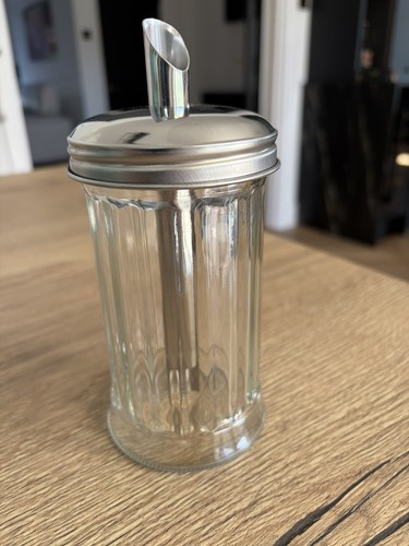 Vintage sugar pourer glass jar - vintage,